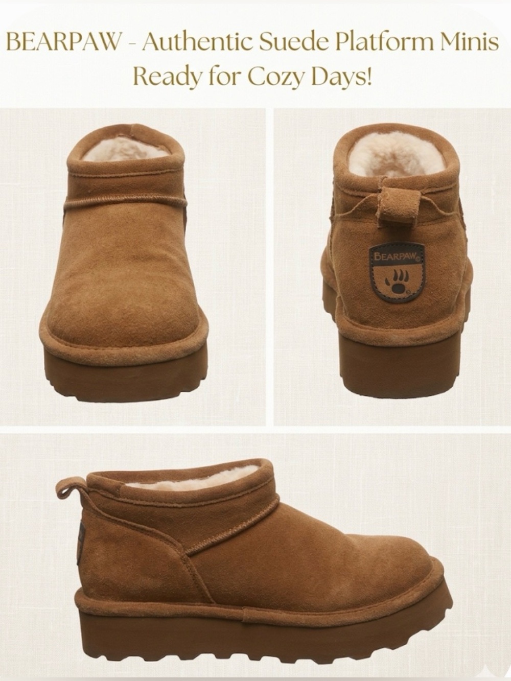 Bearpaw Daphne Suede Ultra Mini Platform Boots Brown Tan Women's Size 6